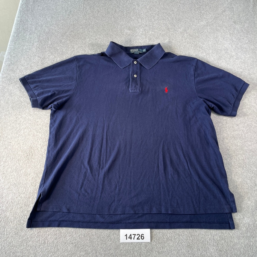 Vtg Polo Ralph Lauren Shirt Mens 2XB Navy Blue Cotton Short Sleeve Golf Tennis